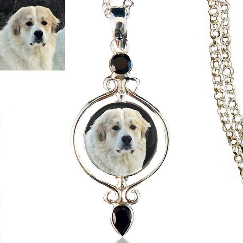 Full Circle Sterling Silver Photo Keepsake Necklace, black onyx