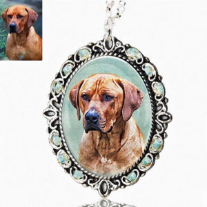 Photo Keepsake Beaded Oval Pendant with Sterling Silver Necklace