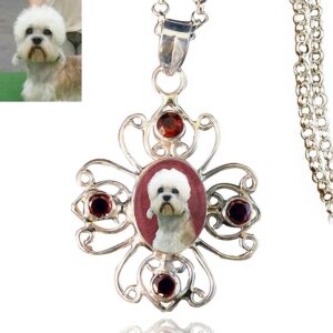 Sterling Silver Photo Keepsake Necklace, Star with Garnets