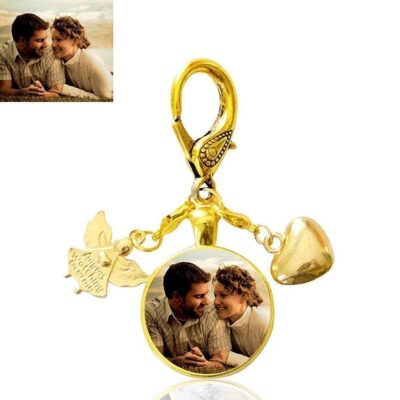 Gold Guardian Angel Bag Charm with Heart