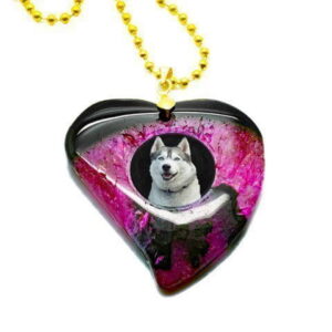 Polished Stone Heart Photo Keepsake Necklace, Black and Pink Agate