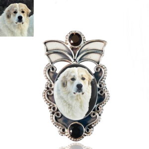 Angel Wings Sterling Silver Photo Keepsake Brooch, Black Onyx