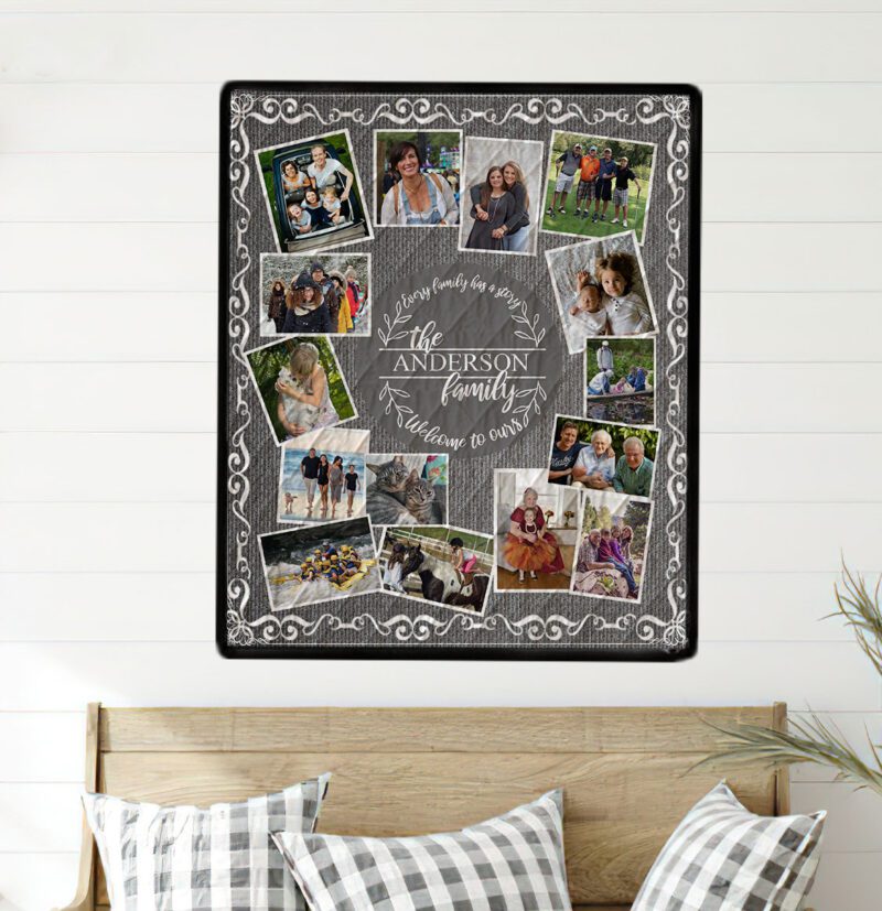 Vintage Grey Photo Quilt Wall Hanging