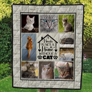 Grey Cat Word Art Photo Quilt