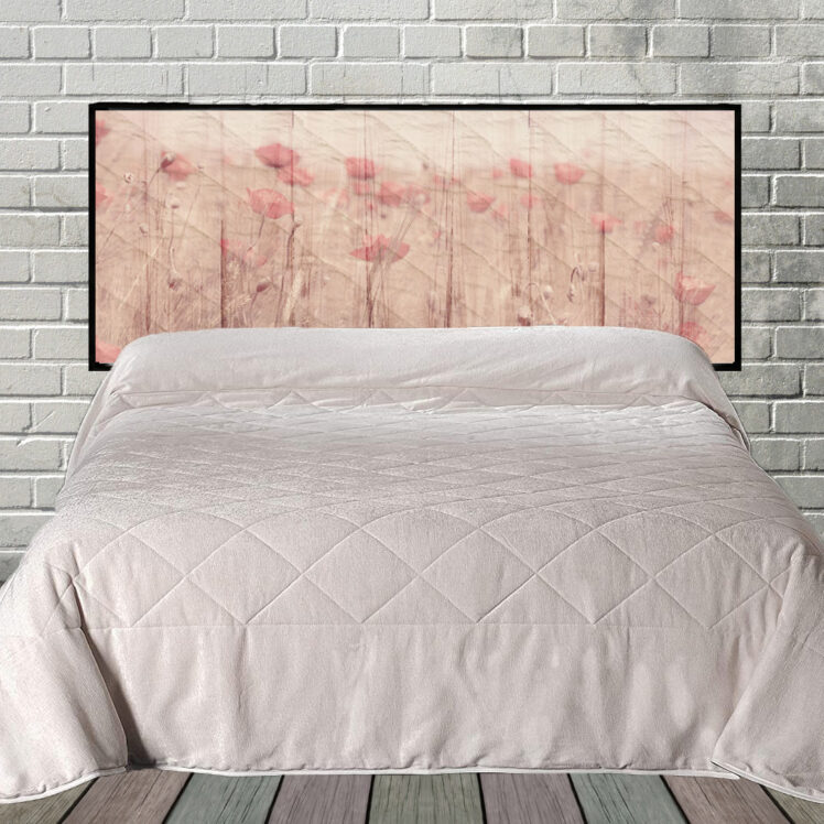 Rustic Pink Flowers Hanging Fabric Quilted Headboard